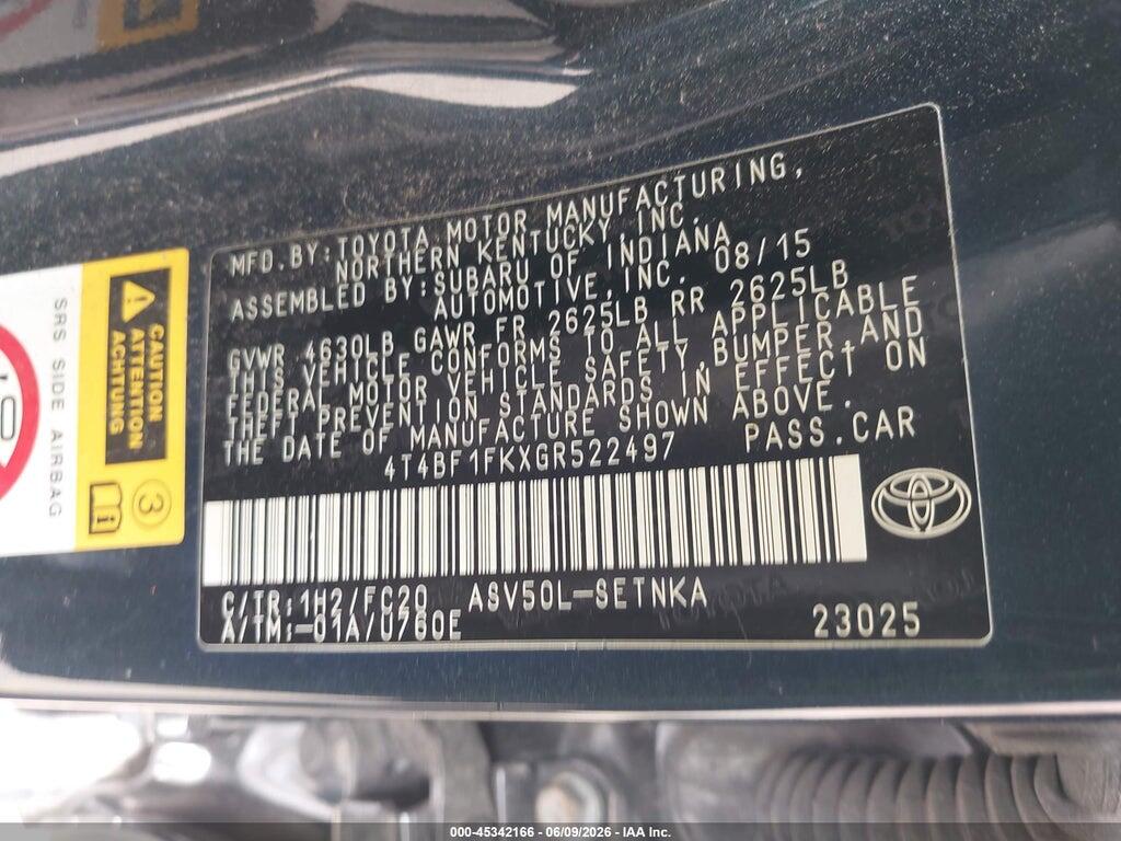 4T4BF1FKXGR522497 2016 TOYOTA CAMRY photo no. 9