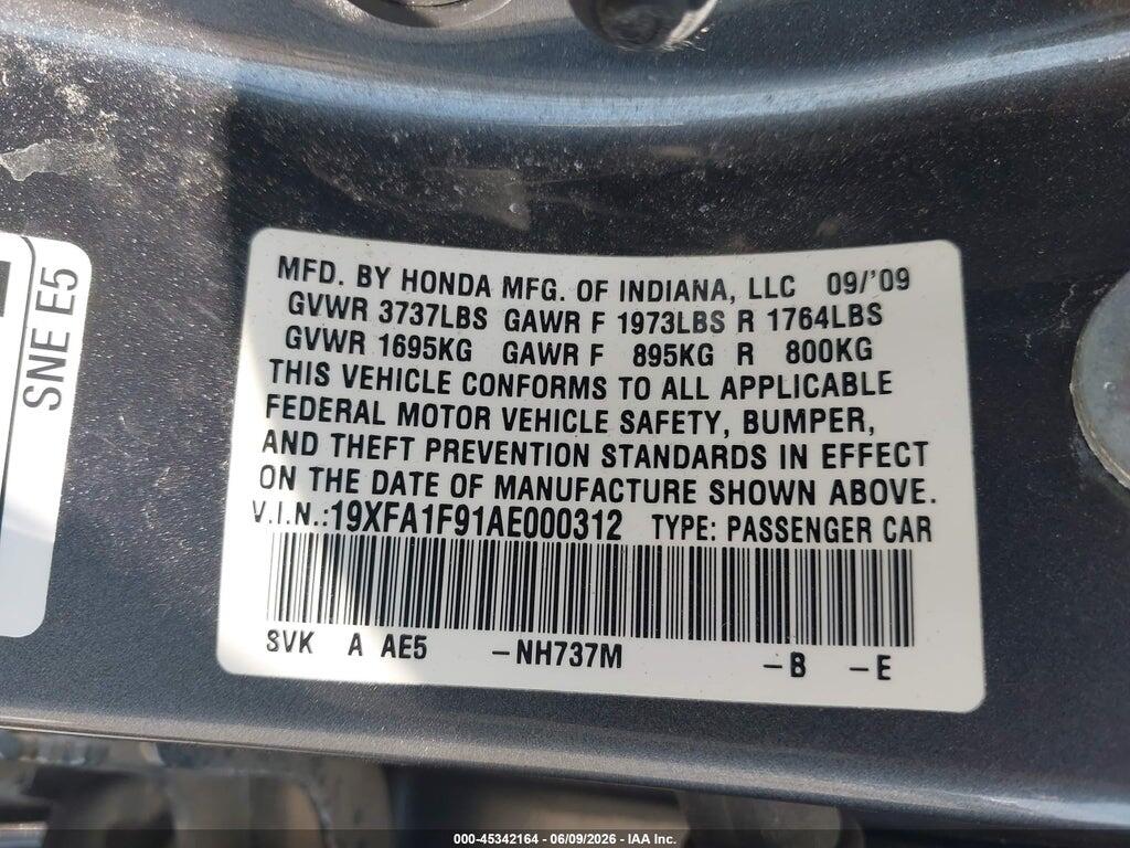 19XFA1F91AE000312 2010 HONDA CIVIC photo no. 9