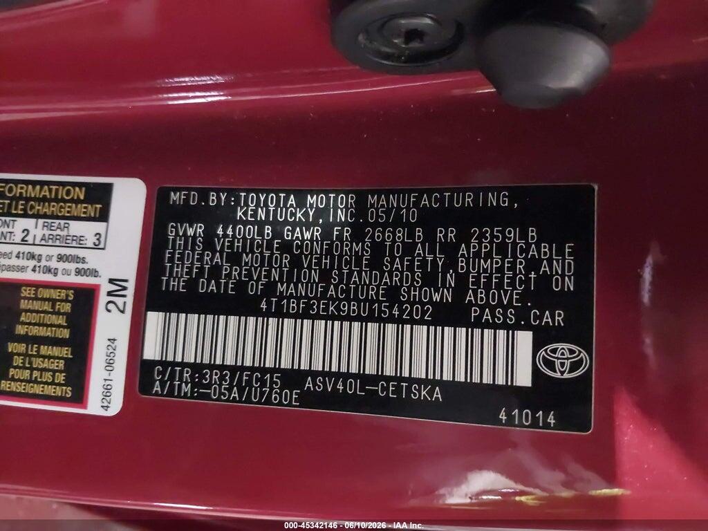 4T1BF3EK9BU154202 2011 TOYOTA CAMRY photo no. 9