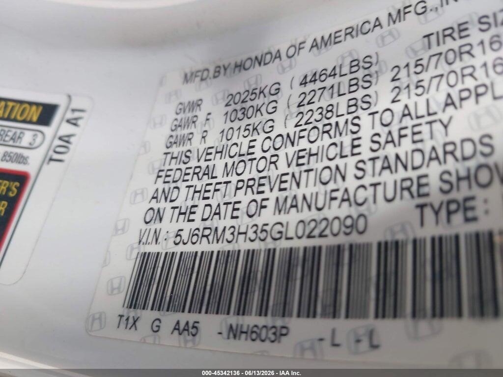 5J6RM3H35GL022090 2016 HONDA CR-V photo no. 9
