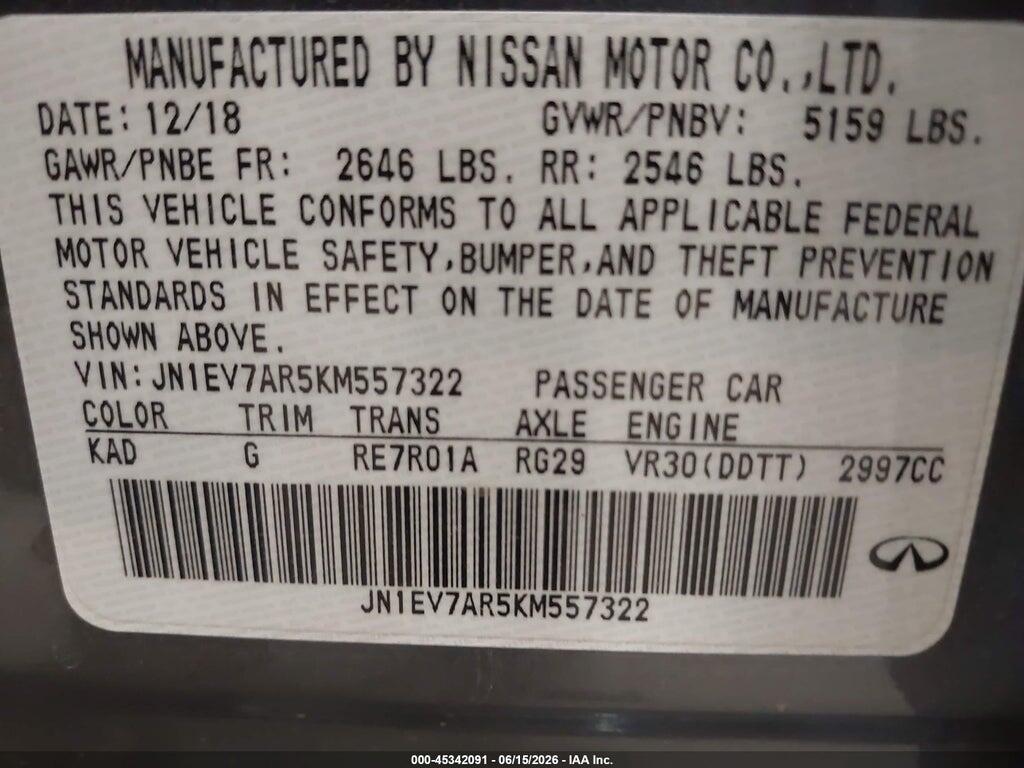 JN1EV7AR5KM557322 2019 INFINITI Q50 photo no. 9