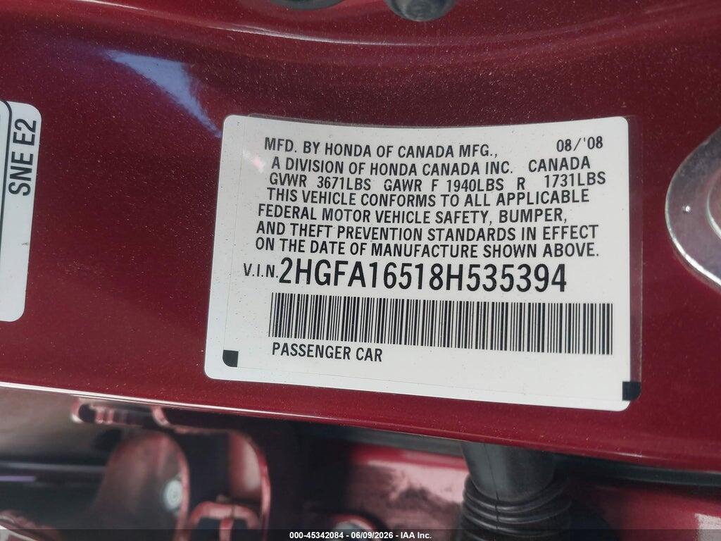 2HGFA16518H535394 2008 HONDA CIVIC photo no. 9
