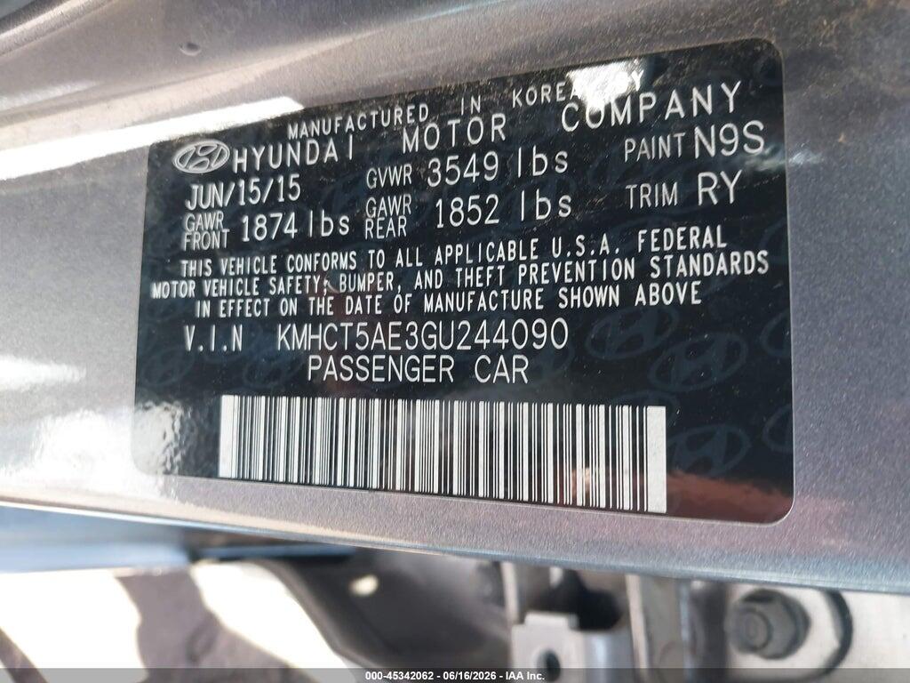 KMHCT5AE3GU244090 2016 HYUNDAI ACCENT photo no. 9