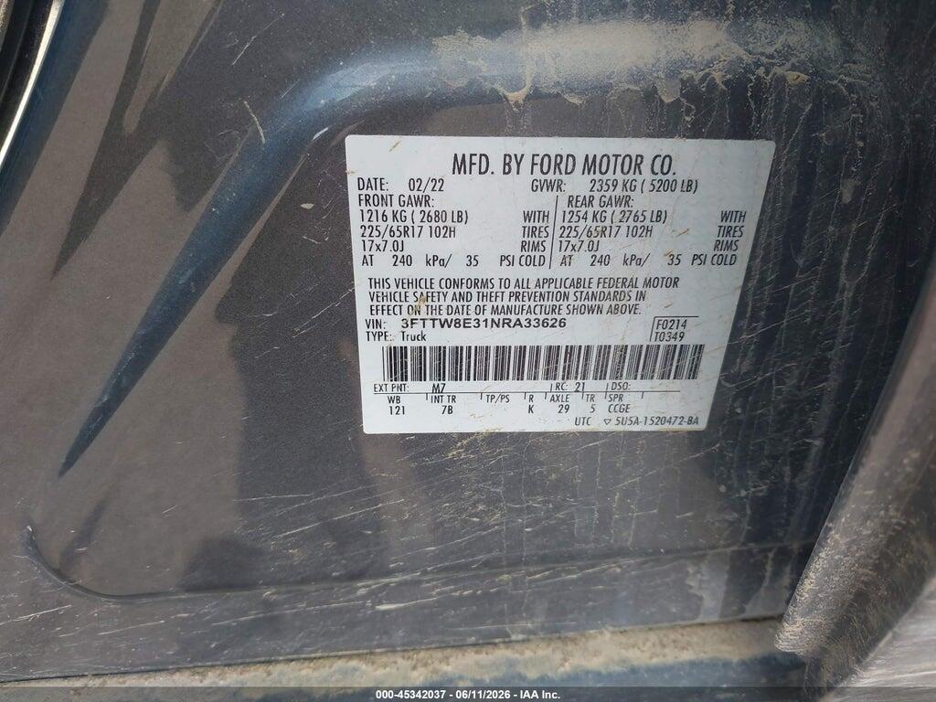 3FTTW8E31NRA33626 2022 FORD MAVERICK photo no. 9