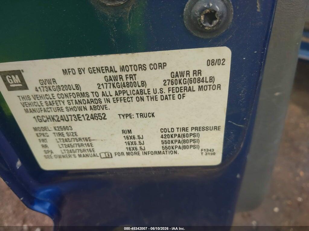 1GCHK24U73E124652 2003 CHEVROLET SILVERADO 2500HD photo no. 9