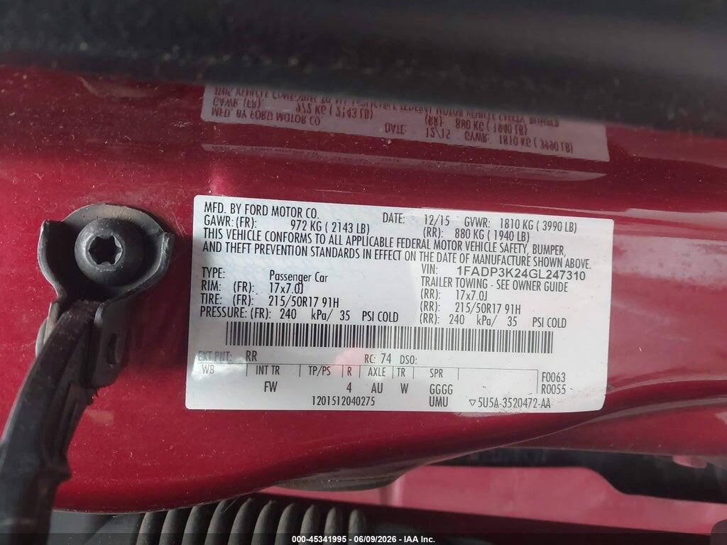 1FADP3K24GL247310 2016 FORD FOCUS photo no. 9