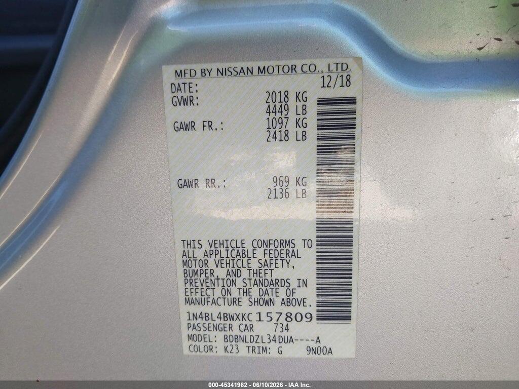1N4BL4BWXKC157809 2019 NISSAN ALTIMA photo no. 9