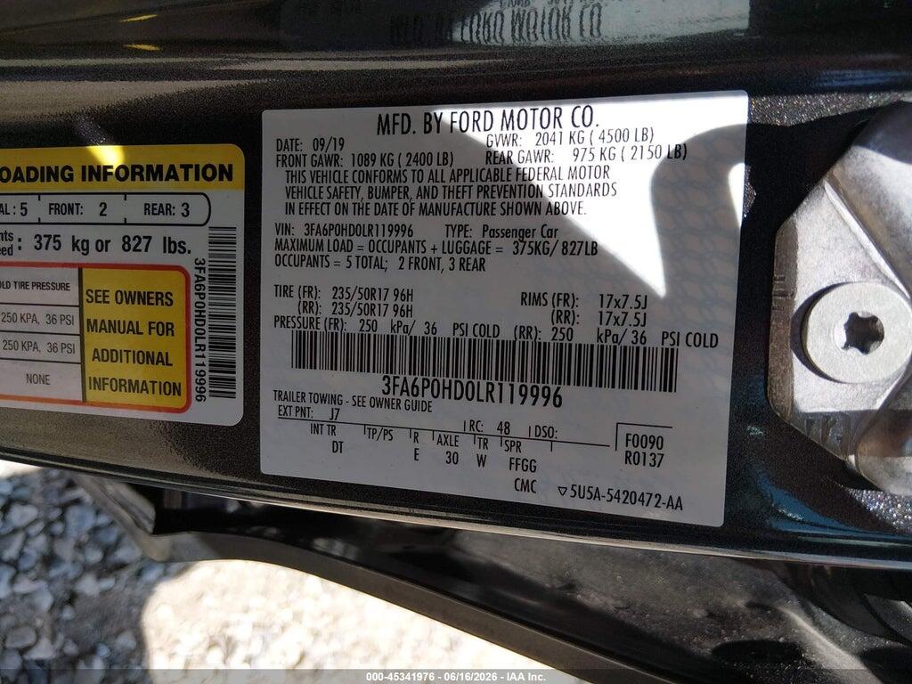 3FA6P0HD0LR119996 2020 FORD FUSION photo no. 9