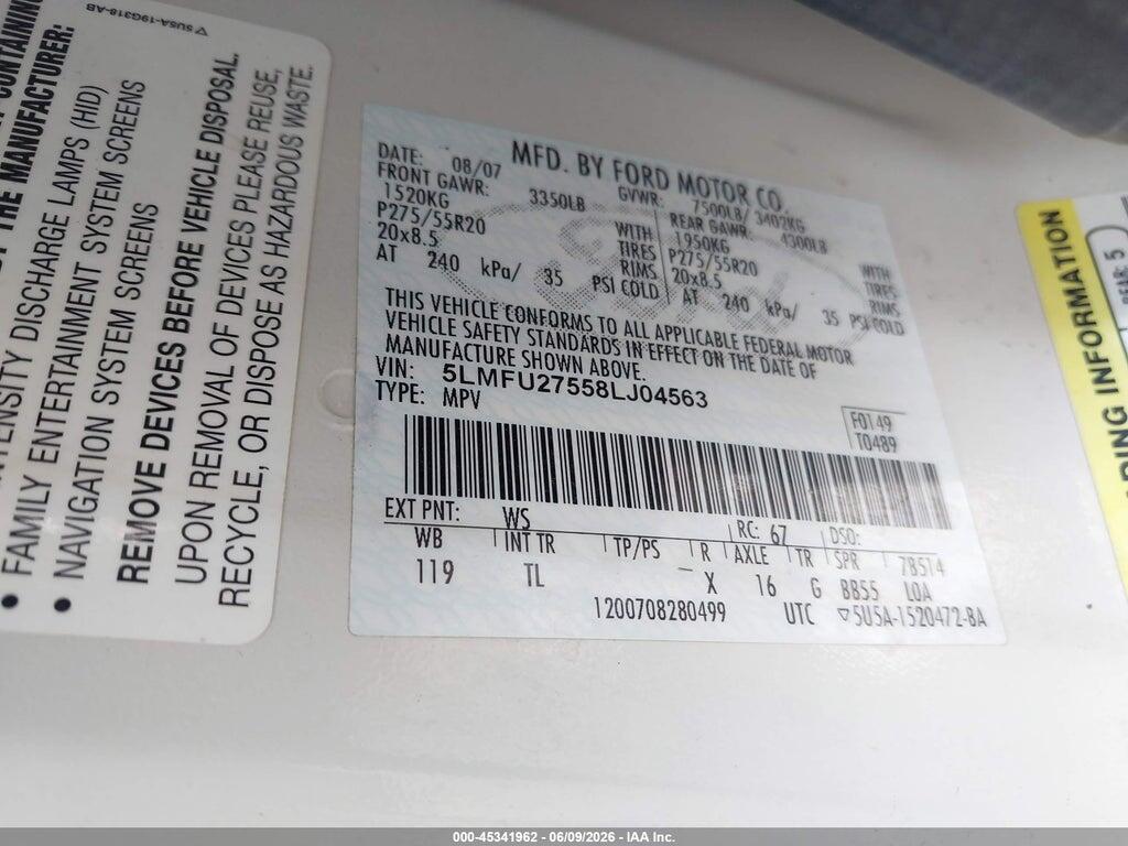5LMFU27558LJ04563 2008 LINCOLN NAVIGATOR photo no. 9
