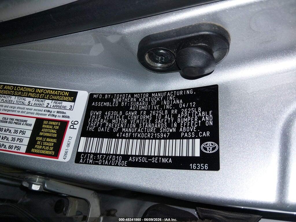 4T4BF1FK0CR215947 2012 TOYOTA CAMRY photo no. 9