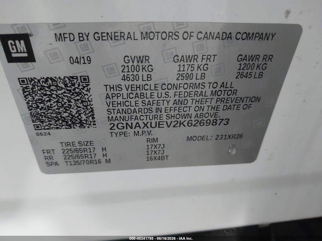 2GNAXUEV2K6269873 2019 CHEVROLET EQUINOX photo no. 9