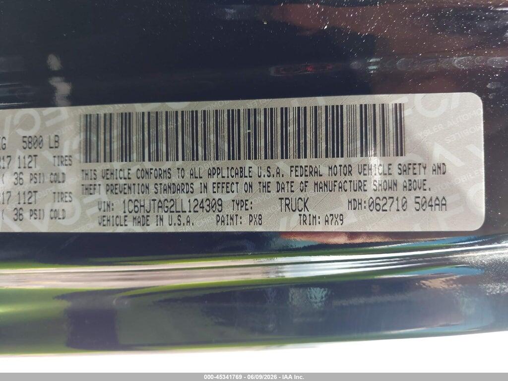 1C6HJTAG2LL124309 2020 JEEP GLADIATOR photo no. 9