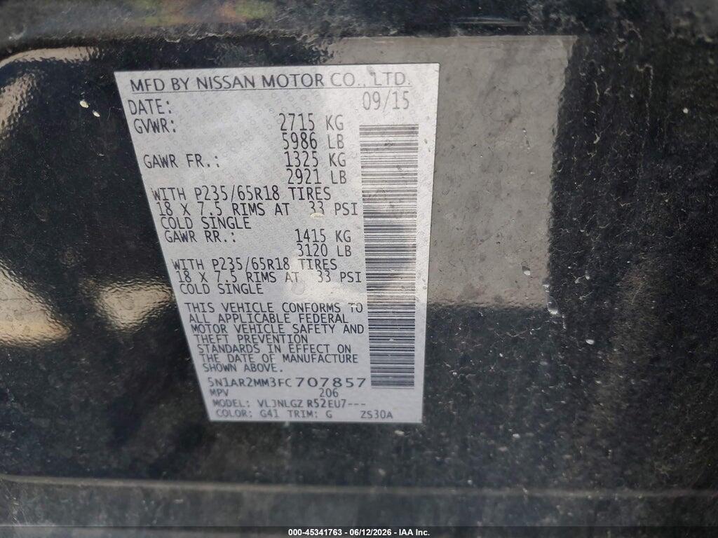 5N1AR2MM3FC707857 2015 NISSAN PATHFINDER photo no. 9