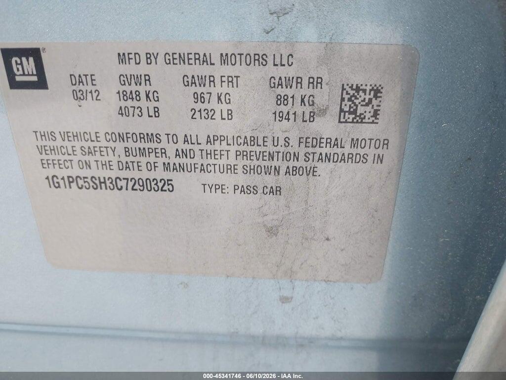 1G1PC5SH3C7290325 2012 CHEVROLET CRUZE photo no. 9