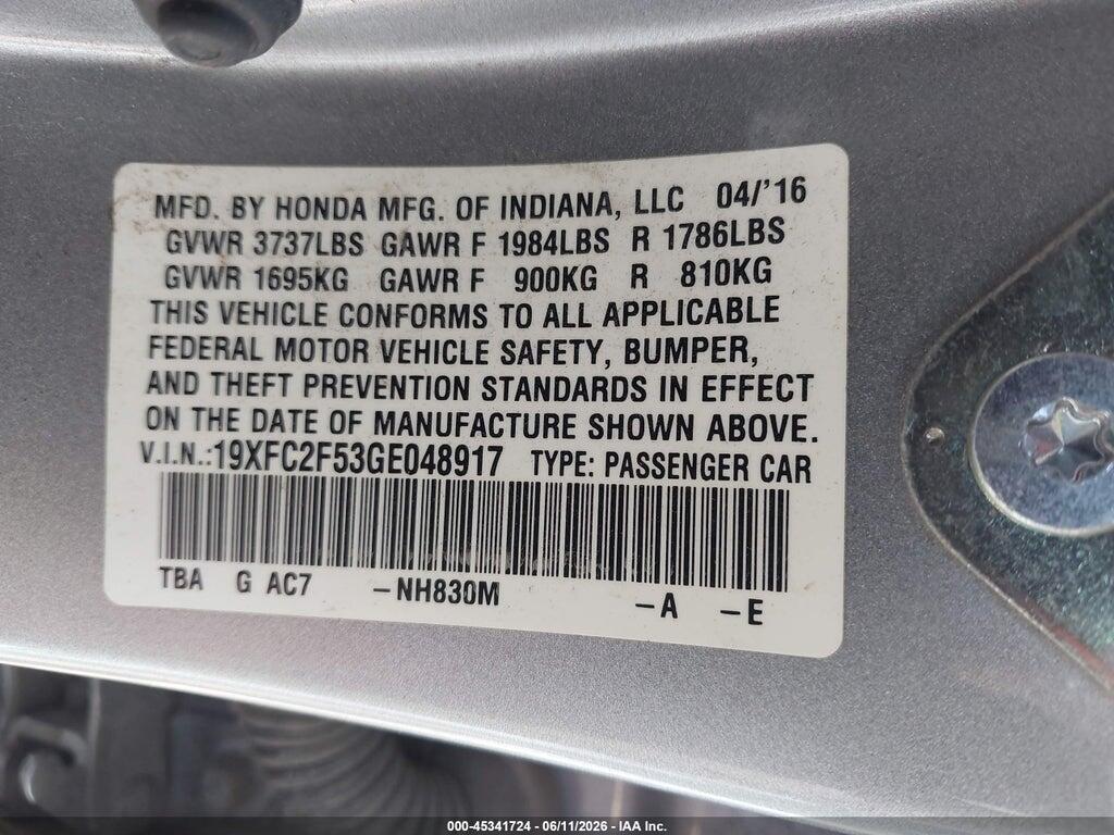 19XFC2F53GE048917 2016 HONDA CIVIC photo no. 9
