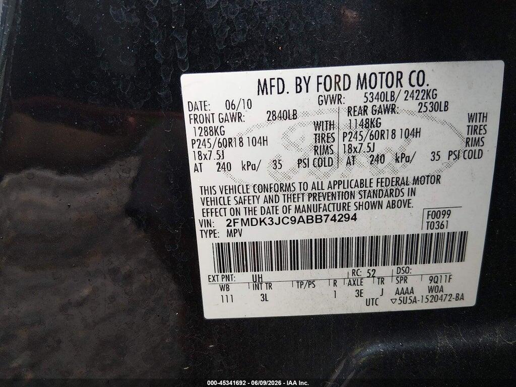 2FMDK3JC9ABB74294 2010 FORD EDGE photo no. 9
