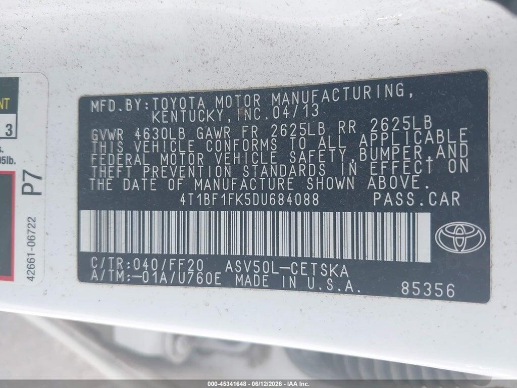 4T1BF1FK5DU684088 2013 TOYOTA CAMRY photo no. 9