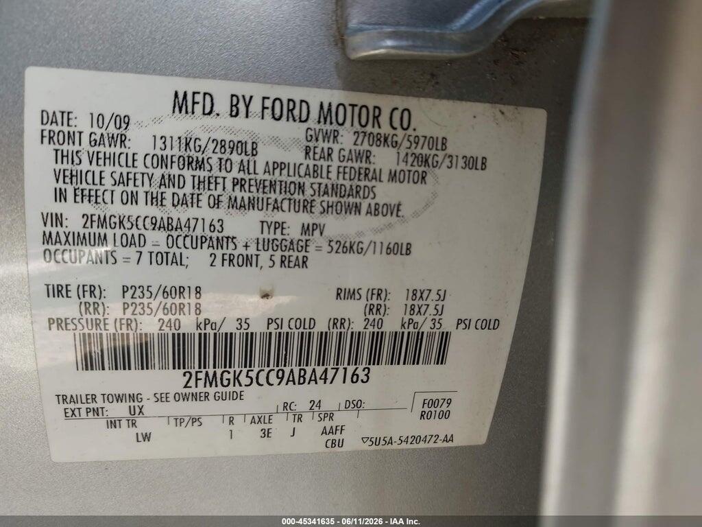 2FMGK5CC9ABA47163 2010 FORD FLEX photo no. 9