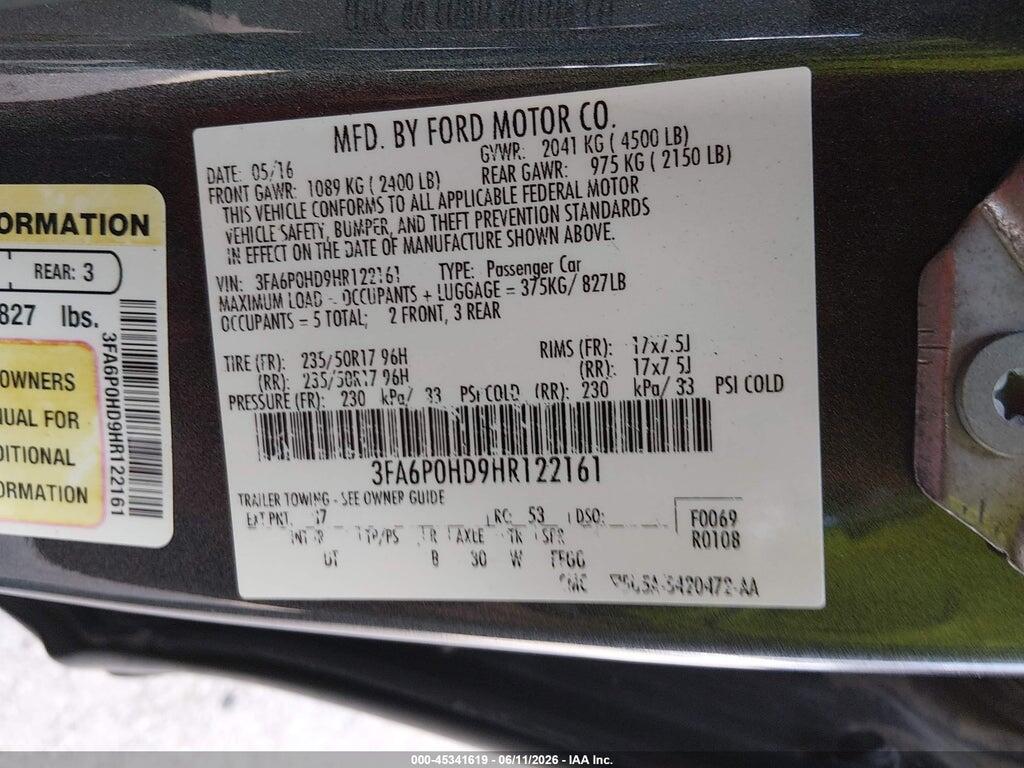 3FA6P0HD9HR122161 2017 FORD FUSION photo no. 9