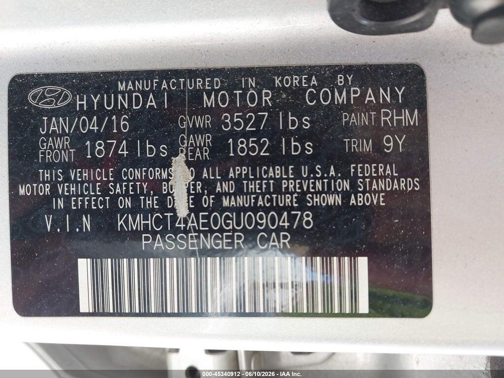 KMHCT4AE0GU090478 2016 HYUNDAI ACCENT photo no. 9
