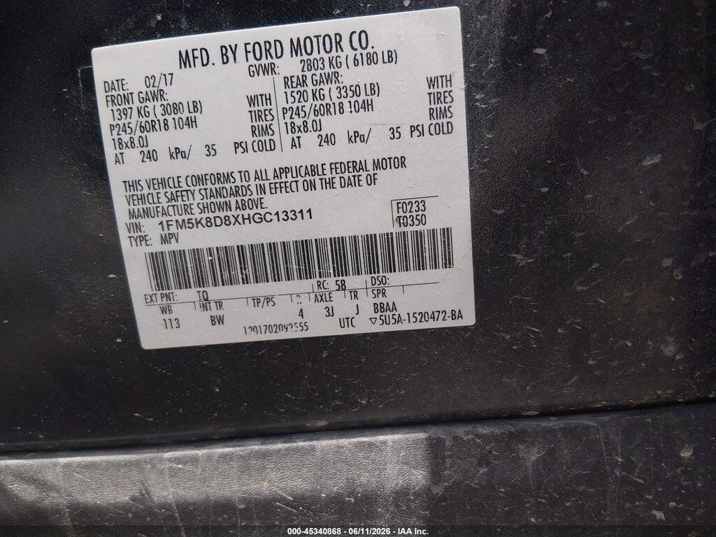 1FM5K8D8XHGC13311 2017 FORD EXPLORER photo no. 9