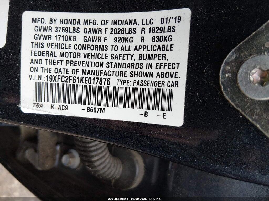 19XFC2F61KE017876 2019 HONDA CIVIC photo no. 9