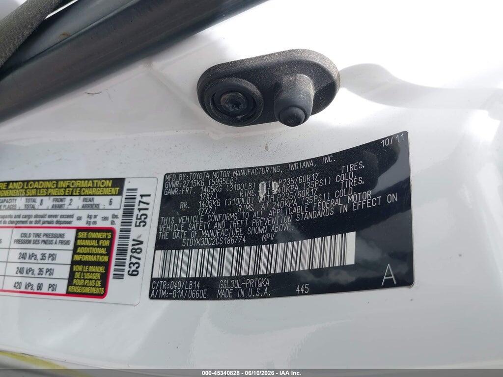 5TDYK3DC2CS186774 2012 TOYOTA SIENNA photo no. 9