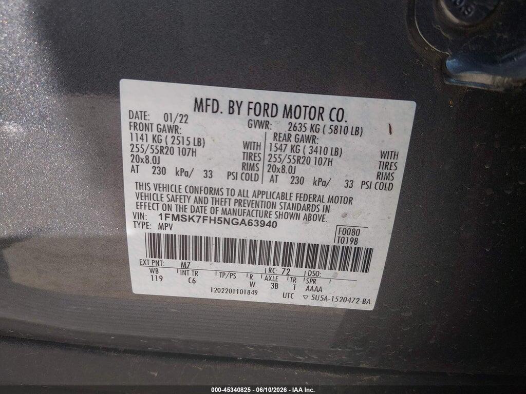 1FMSK7FH5NGA63940 2022 FORD EXPLORER photo no. 9