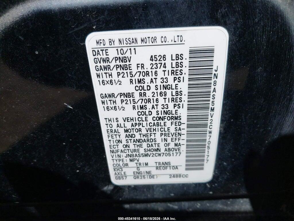 JN8AS5MV2CW705177 2012 NISSAN ROGUE photo no. 9