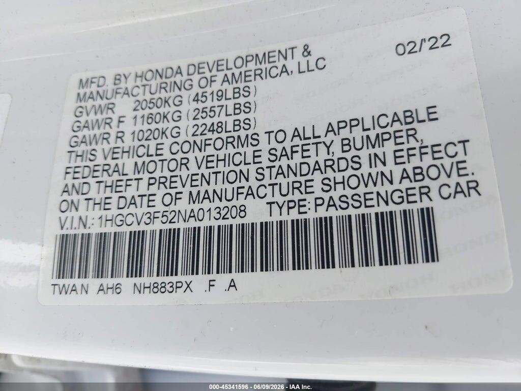 1HGCV3F52NA013208 2022 HONDA ACCORD HYBRID photo no. 9