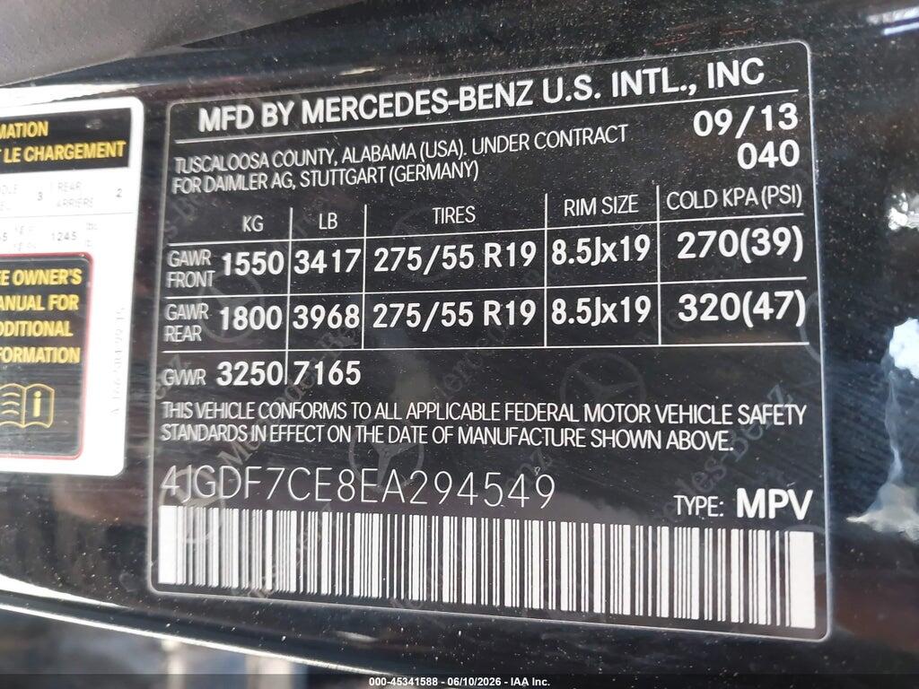 4JGDF7CE8EA294549 2014 MERCEDES-BENZ GL 450 photo no. 9