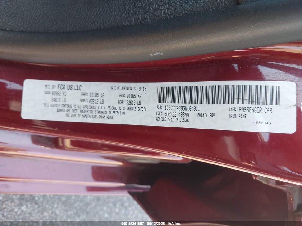 1C3CCCAB9GN104011 2016 CHRYSLER 200 photo no. 9