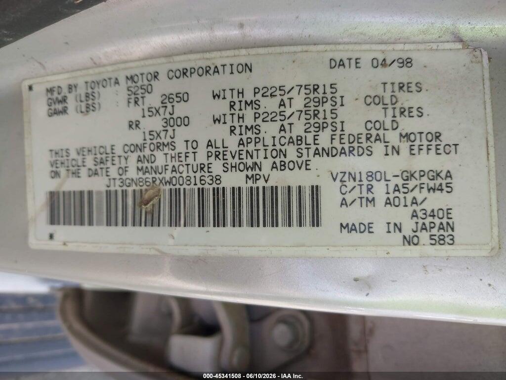 JT3GN86RXW0081638 1998 TOYOTA 4RUNNER photo no. 9