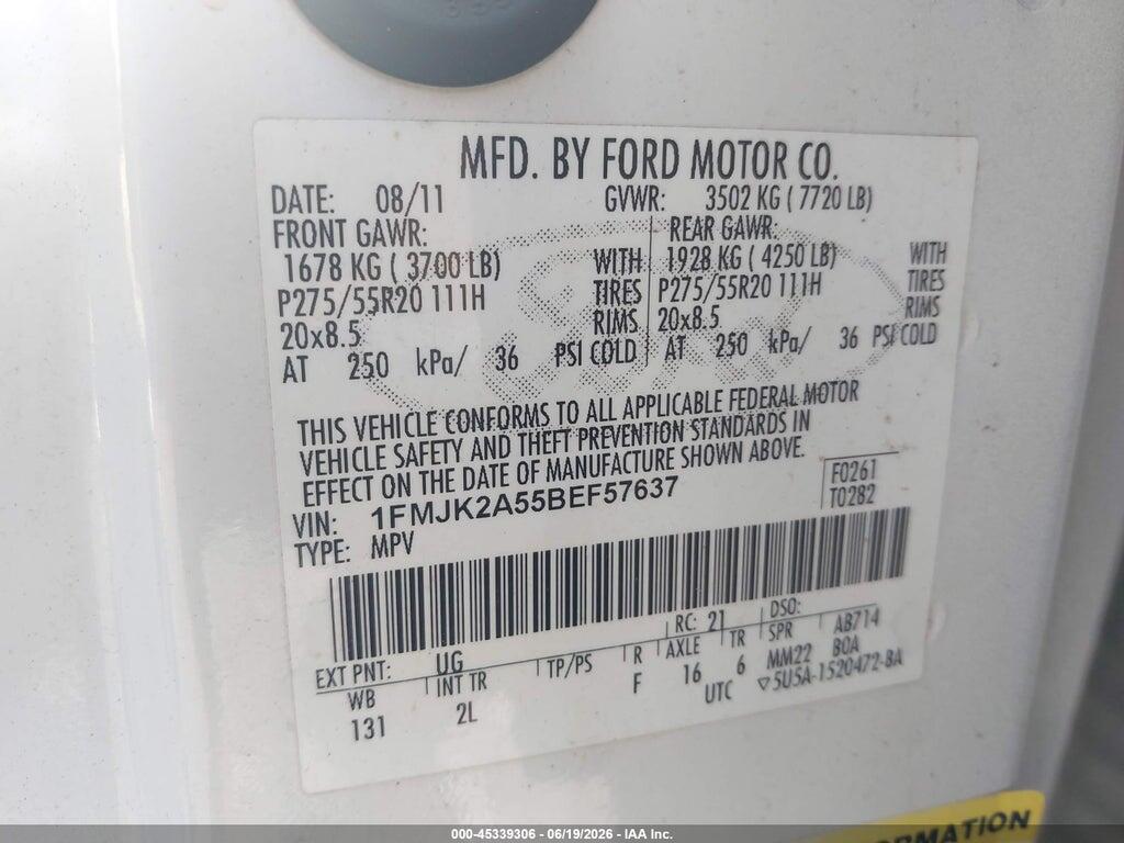 1FMJK2A55BEF57637 2011 FORD EXPEDITION EL photo no. 9