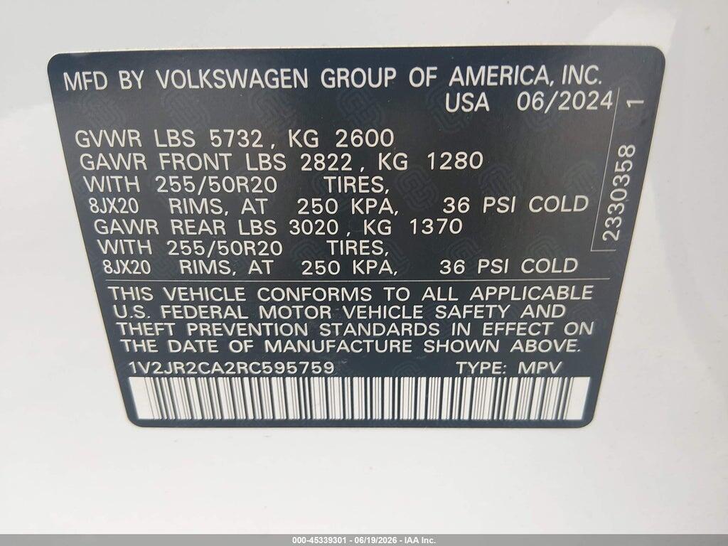 1V2JR2CA2RC595759 2024 VOLKSWAGEN ATLAS photo no. 9