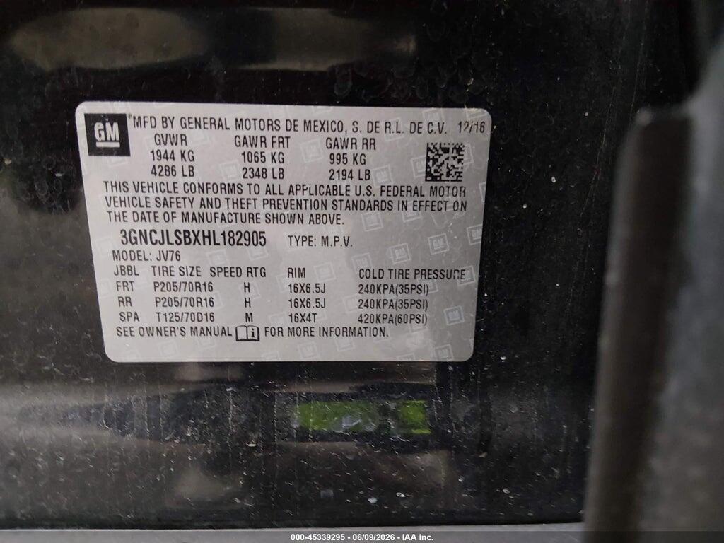 3GNCJLSBXHL182905 2017 CHEVROLET TRAX photo no. 9