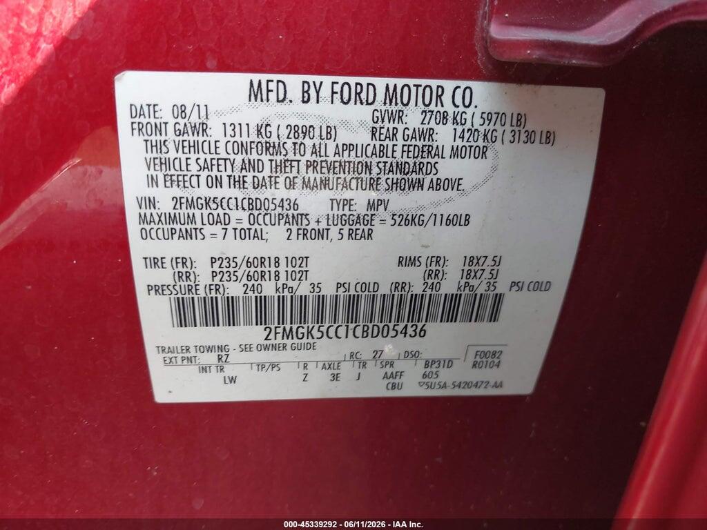 2FMGK5CC1CBD05436 2012 FORD FLEX photo no. 9