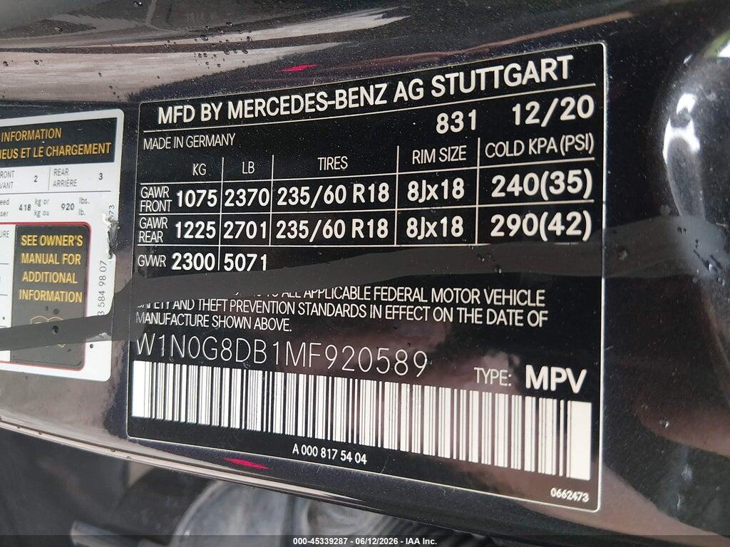W1N0G8DB1MF920589 2021 MERCEDES-BENZ GLC 300 photo no. 9