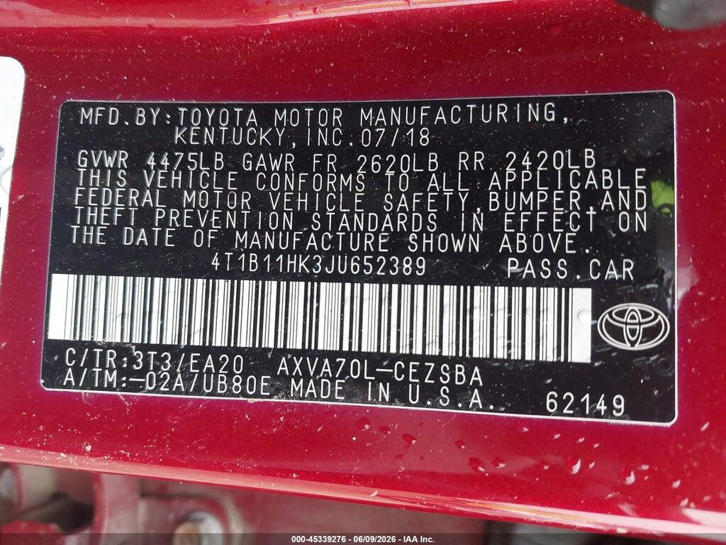 4T1B11HK3JU652389 2018 TOYOTA CAMRY photo no. 9