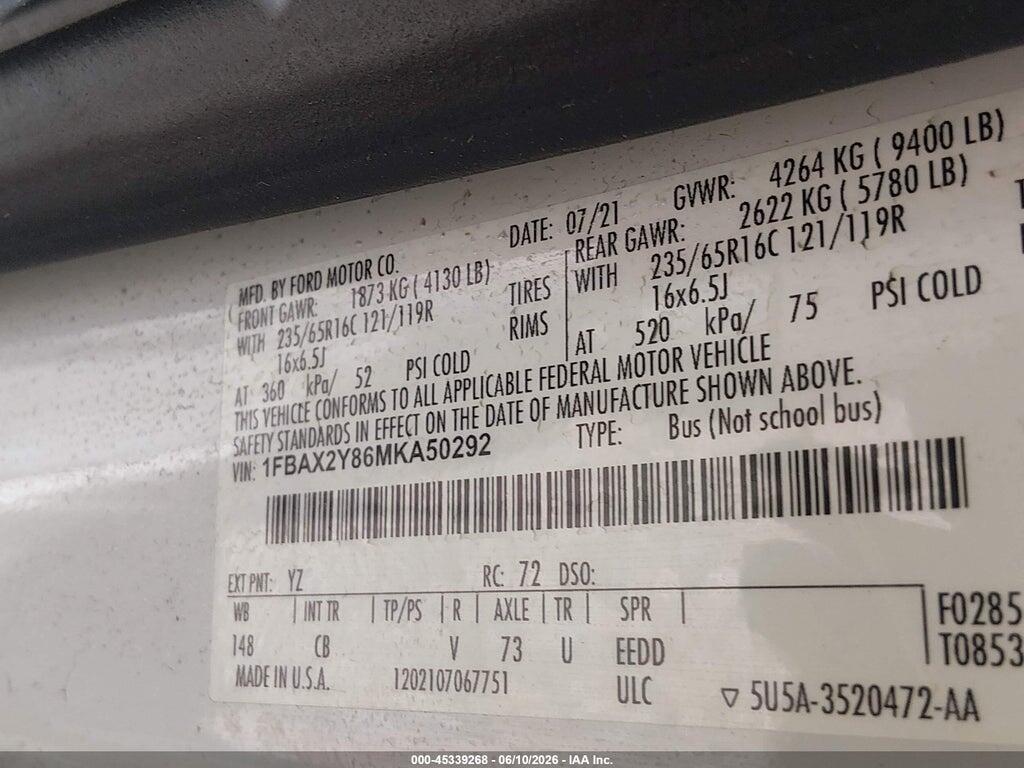 1FBAX2Y86MKA50292 2021 FORD TRANSIT-350 PASSENGER VAN photo no. 9