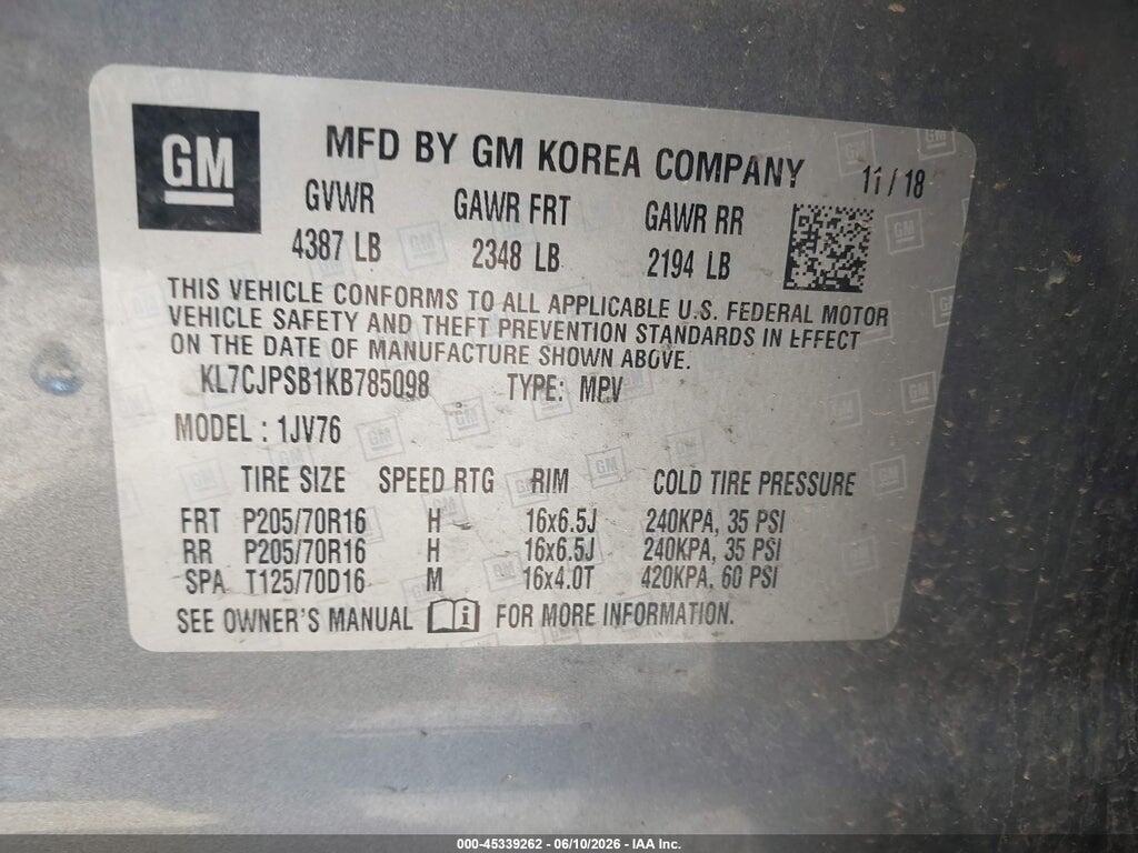 KL7CJPSB1KB785098 2019 CHEVROLET TRAX photo no. 9