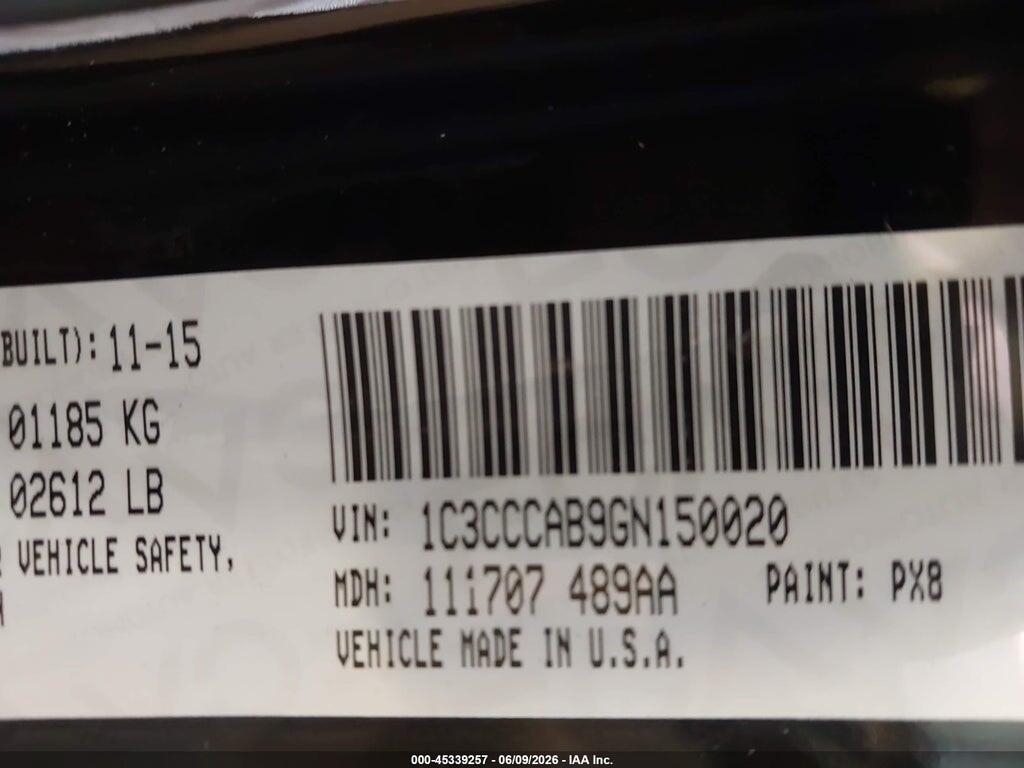 1C3CCCAB9GN150020 2016 CHRYSLER 200 photo no. 9