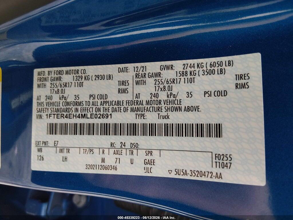 1FTER4EH4MLE02691 2021 FORD RANGER photo no. 9
