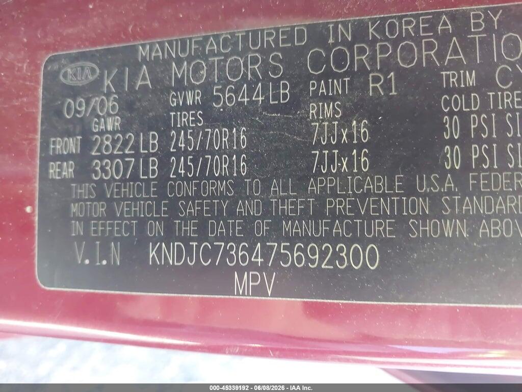 KNDJC736475692300 2007 KIA SORENTO photo no. 9