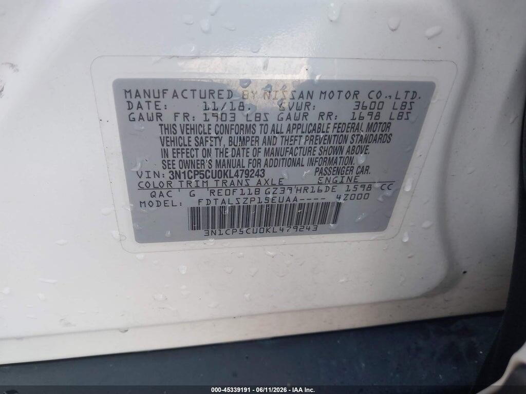 3N1CP5CU0KL479243 2019 NISSAN KICKS photo no. 9