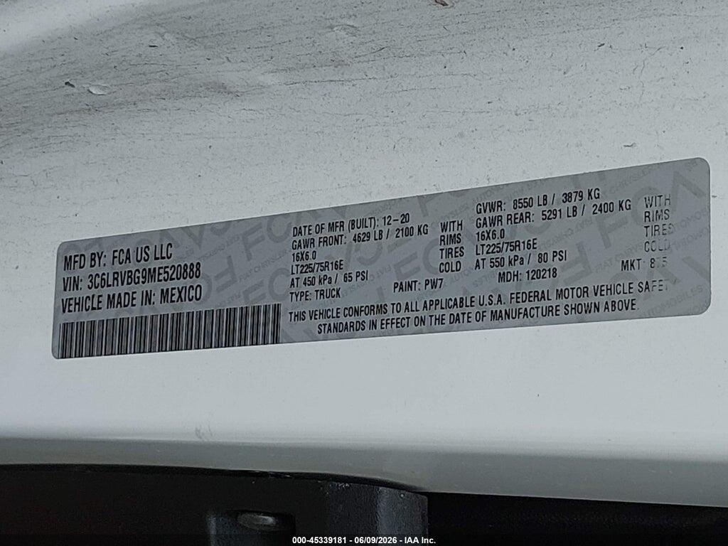 3C6LRVBG9ME520888 2021 RAM PROMASTER 1500 photo no. 9