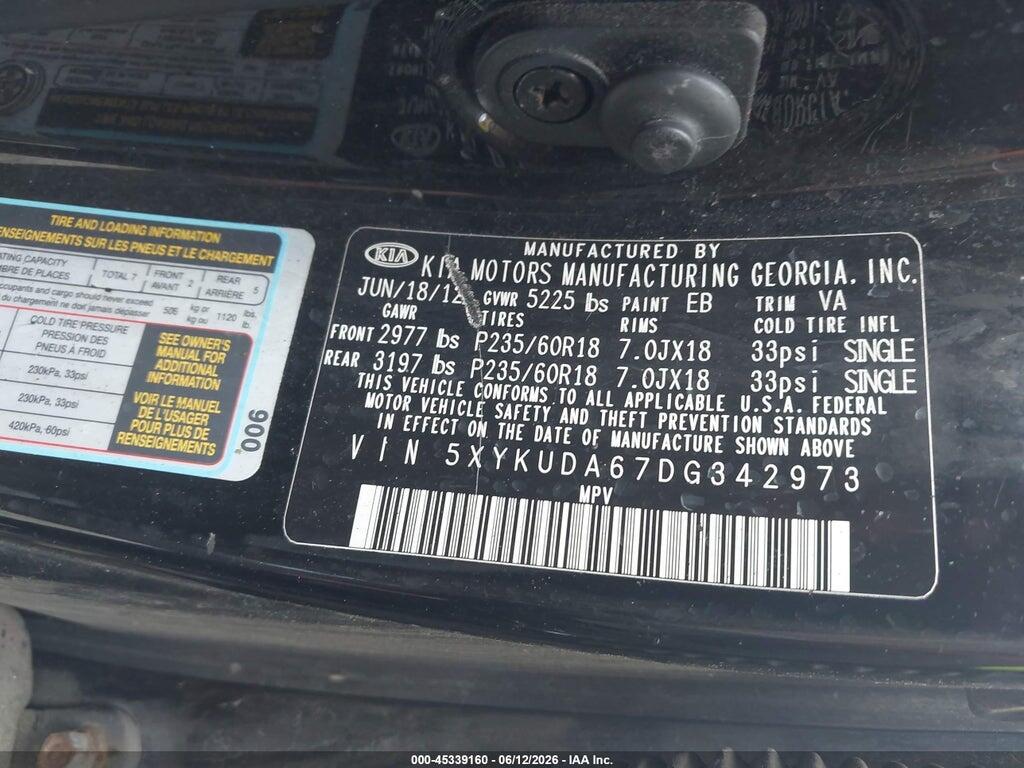 5XYKUDA67DG342973 2013 KIA SORENTO photo no. 9