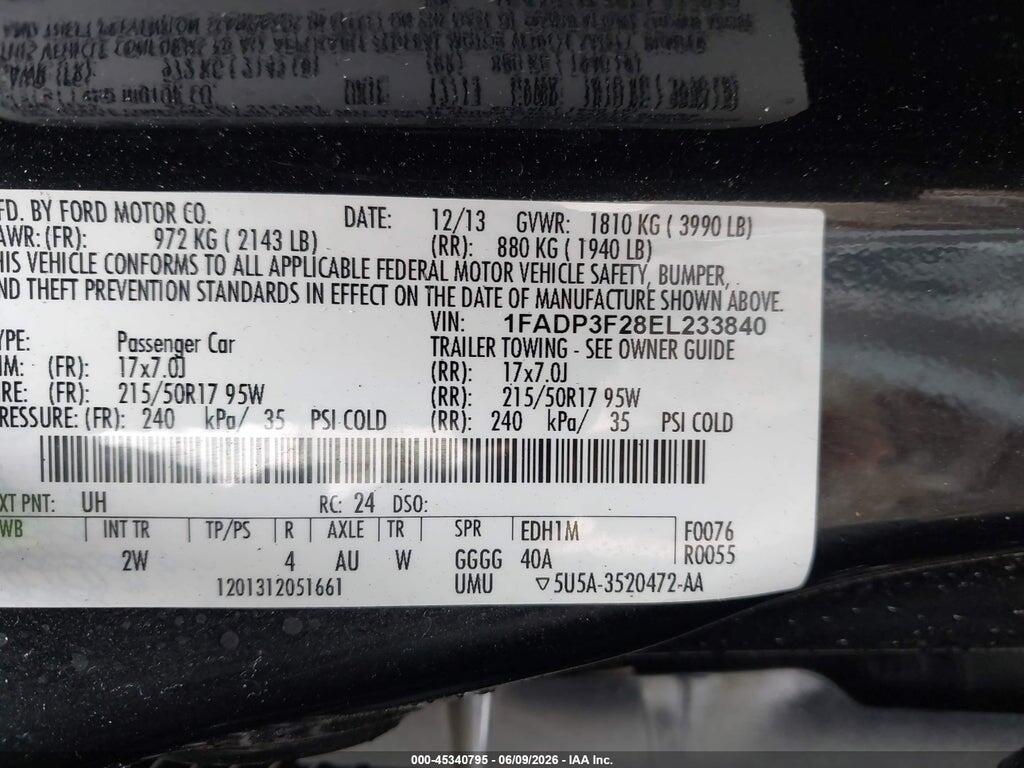 1FADP3F28EL233840 2014 FORD FOCUS photo no. 9