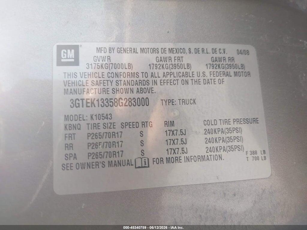 3GTEK13358G283000 2008 GMC SIERRA 1500 photo no. 9