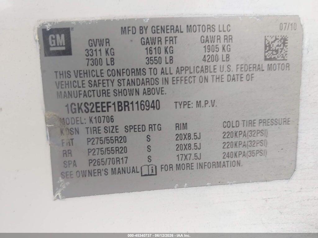 1GKS2EEF1BR116940 2011 GMC YUKON photo no. 9